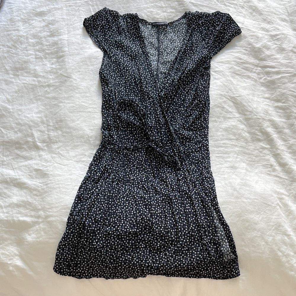 Brandy Melville Navy Blue and White Polka Dot Mini Dress